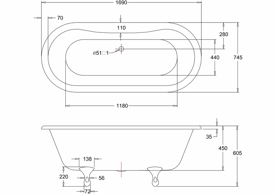 Burlington Windsor Double Ended 170cm Freestanding Bath