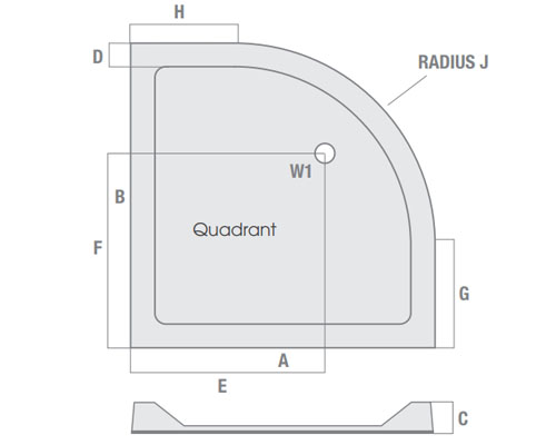 MX DucoStone 800 x 800mm Anti Slip Quadrant Shower Tray with 90mm Waste