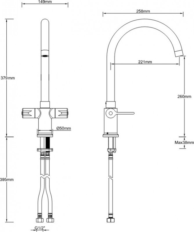 Bristan Design Utility Lever Easy Fit Monobloc Sink Mixer, Chrome Plated
