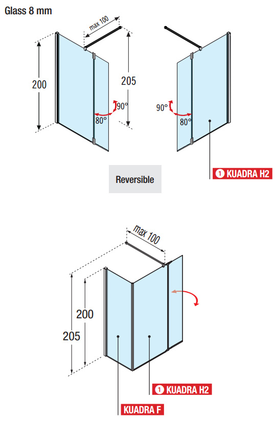 Novellini Kuadra H2 880mm Shower Panel with 370mm Deflector Panel