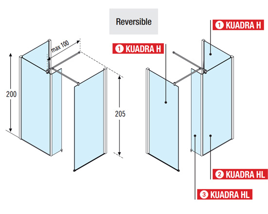 Novellini Kuadra H10 1000mm Depth Walk in Shower Enclosure