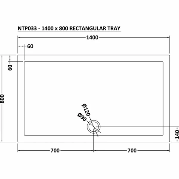 Premier Pearlstone 1400 x 800mm Rectangular Shower Tray