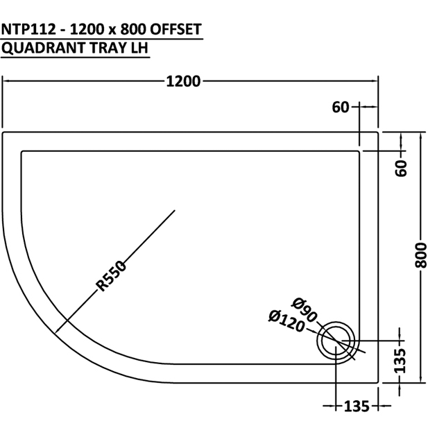 Premier Pearlstone Offset Quadrant Shower Tray 1200 x 800mm LH