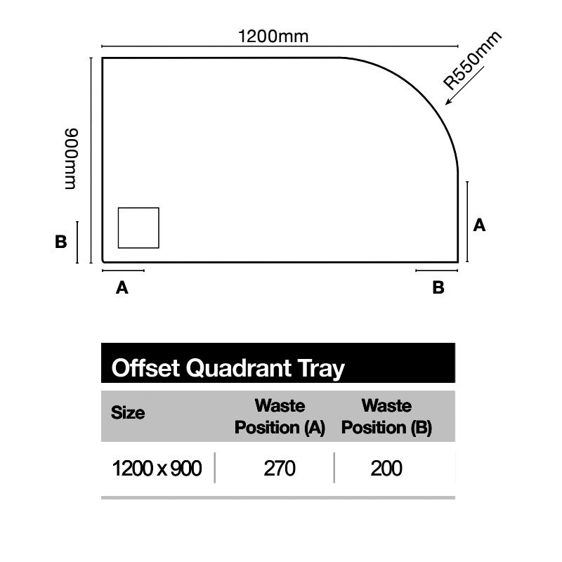 Merlyn Truestone 1200 x 900mm Slate Black Offset Quadrant Right Hand Tray
