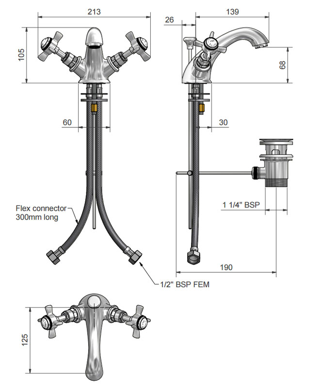 Marflow ST James England Handle Mono Basin Mixer & Waste