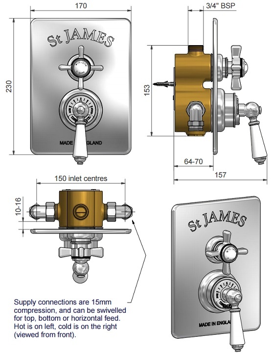 St James Concealed Thermostatic Shower Valve England Handle London Lever