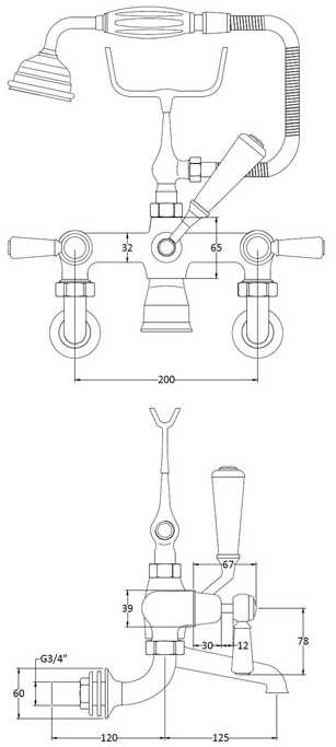 Hudson Reed Topaz Wall Mounted Dome Bath Shower Mixer - Black Lever Handles