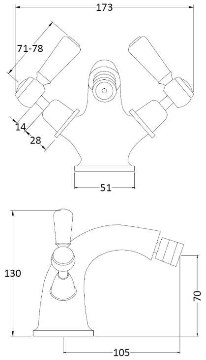 Hudson Reed Topaz Dome Collar Mono Bidet Mixer - White Lever Handles