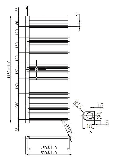 Premier Anthracite Straight Ladder Rail 1150 x 500mm