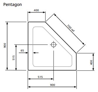 900mm x 900mm Lakes Pentagonal Shower Tray & Fast Flow Waste