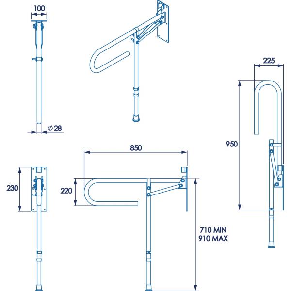 Croydex Fold Away Hand Rail With Drop Down Leg - S/Steel
