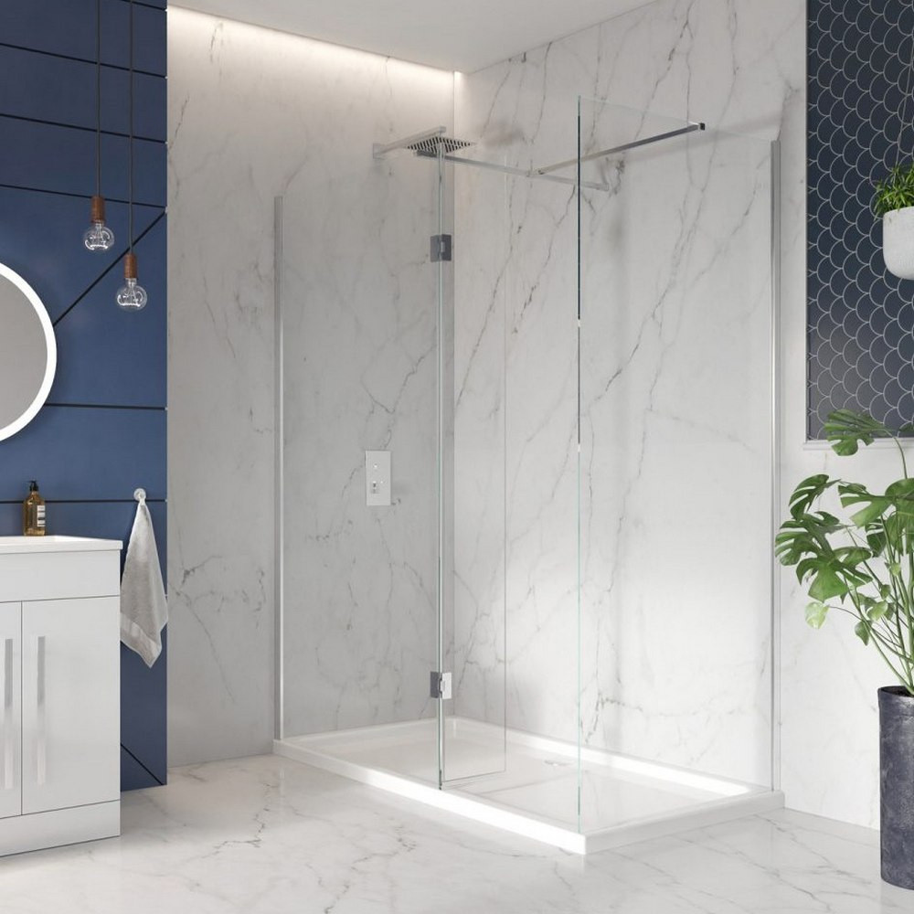 Scudo S8 900mm Chrome Wetroom Panel with 275mm Return Panel