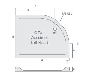 1000 x 800 Offset Quadrant Left Hand Shower Tray Durastone