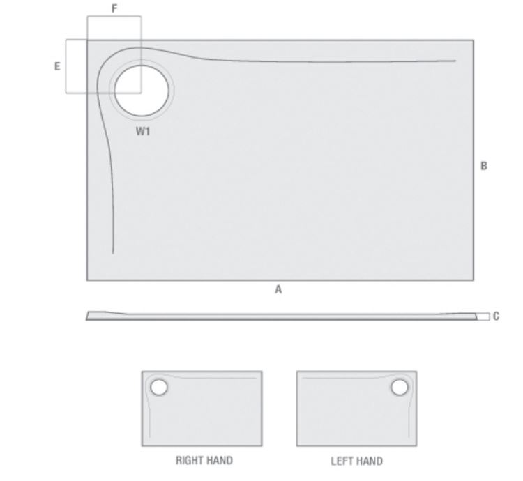 MX Optimum 1200 x 800mm Rectangular Shower tray right hand