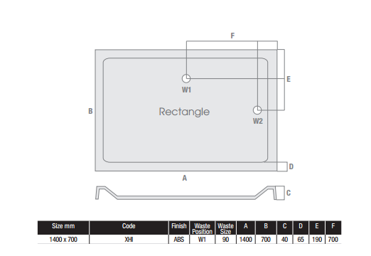 MX Elements 1400 x 700mm Rectangular Low Profile Tray