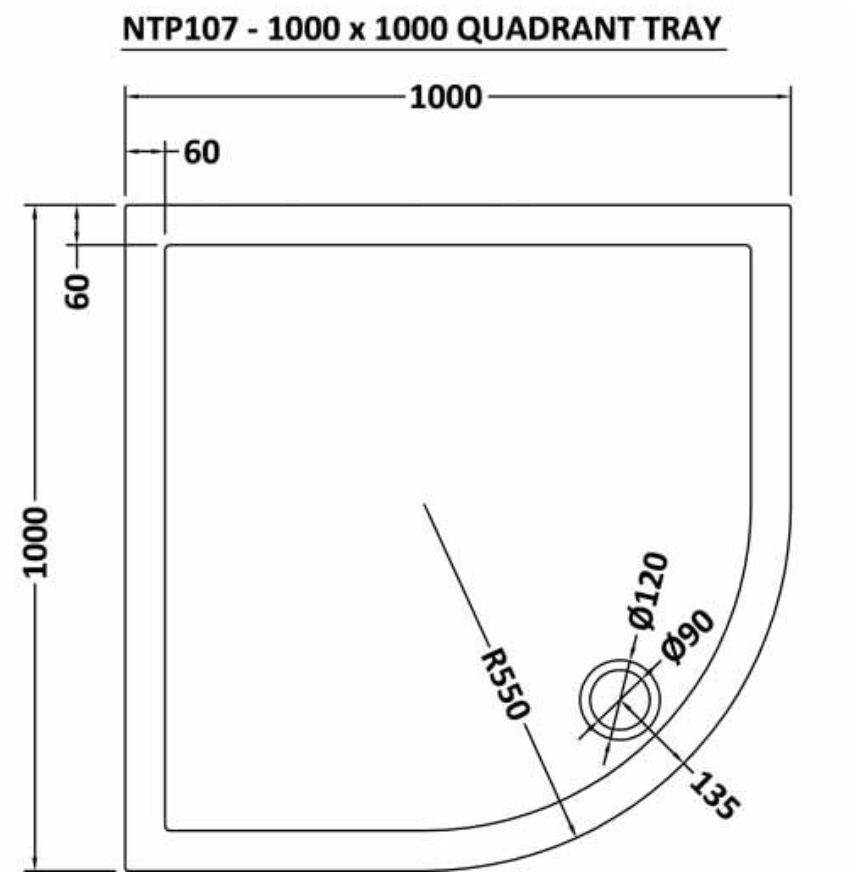 Premier Pearlstone 1000mm Quadrant Shower Tray