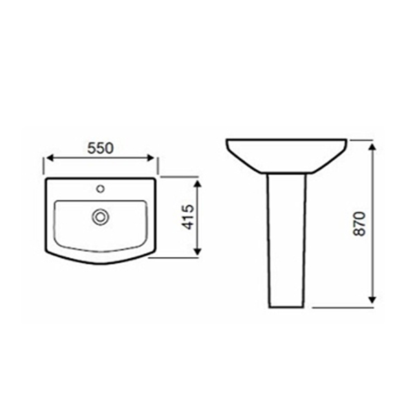 Kartell Trim 550mm 1th Basin with Full Pedestal