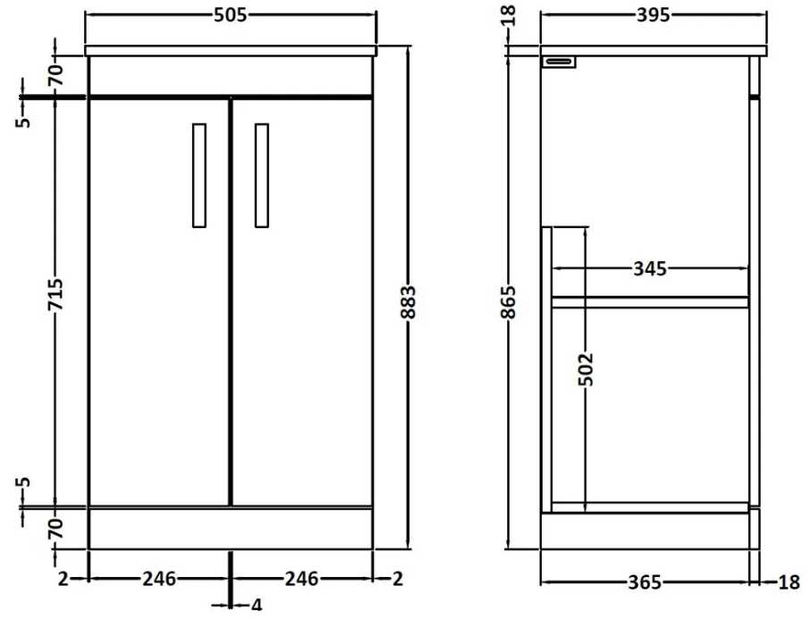 Premier Athena Floor Standing Vanity Unit & Worktop - 500mm - 2 Door - Gloss White