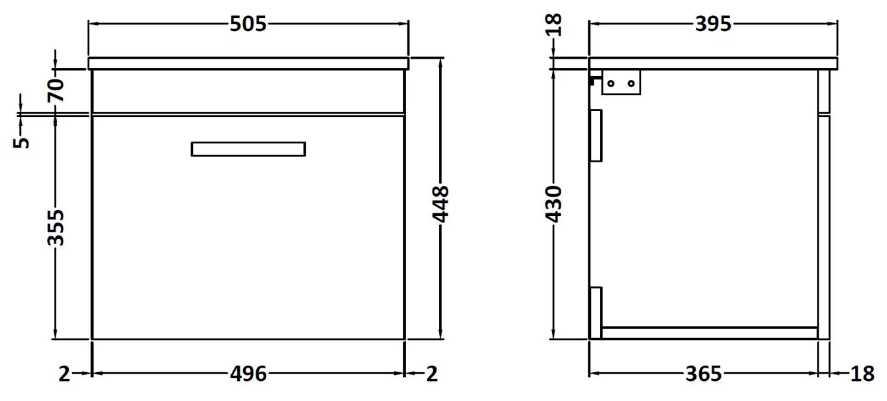 Premier Athena Wall Hung Vanity Unit & Worktop - 500mm - 1 Drawer - Grey Avola