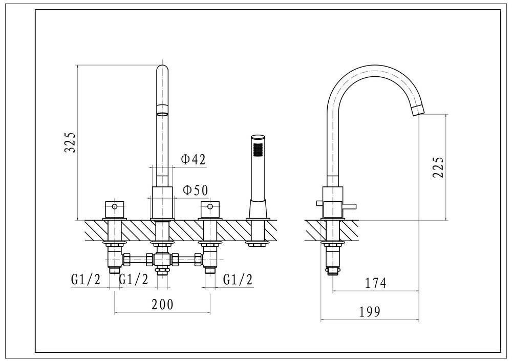 Kartell Plan 4 Hole Bath Shower Mixer