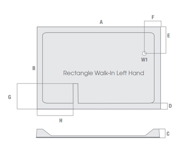 1700 x 900 Rectangular Shower Tray Durastone Low Profile Right Hand Walk In